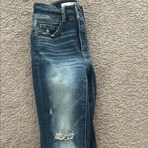 BKE Women's Dark Blue Distressed Skinny Jeans